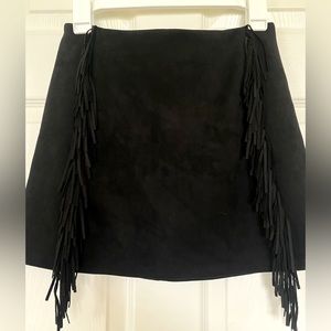 Faux-Suede Black Fringe Mini-skirt